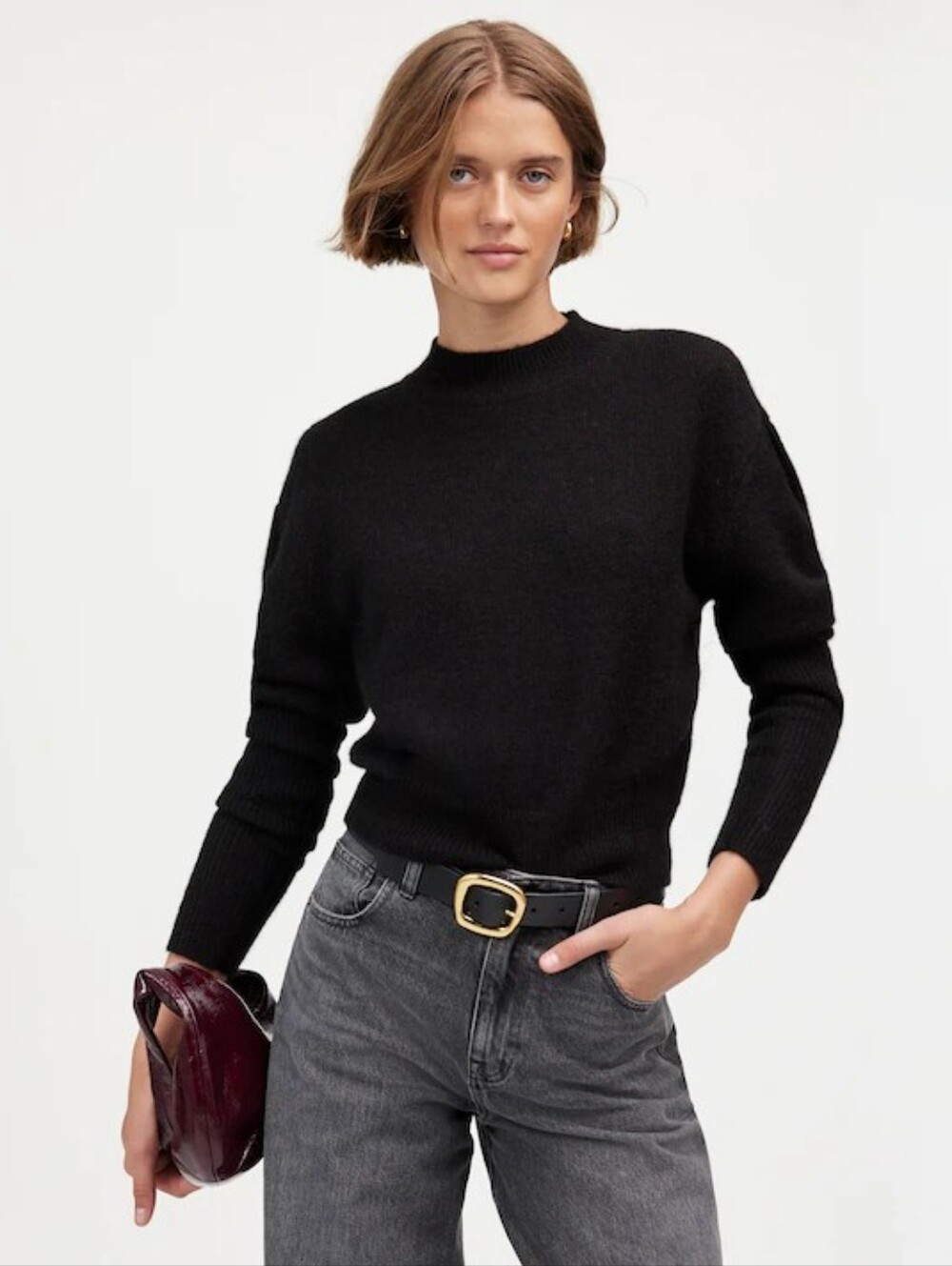 NWT Madewell Alpaca Blend Mockneck Puff Sleeve Sweater NT581 Black Small Soft